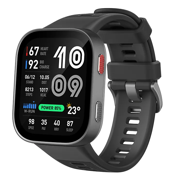 Montre - Amazfit Bip Max Carbon Gray - AMOLED 2.07 - 432 x 514 - 3000 nits - 540 mAh - BLE 5.3 - Wi-Fi 2.4GHz - 52,6 g - Autonomie de la batterie 20 jours - Aluminium, Plastique - Argent