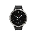 Montre - Amazfit Active 2 Round Black Leather - écran 1,32" AMOLED - 466x466 - batterie 270 mAh - étanche 5 ATM - Autonomie de la batterie 10 jours - Poids 29.5 g -  Bracelet Cuir Noir - montre Argent.